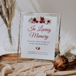 Affiche signe commémoratif mariage à fleurs bordeaux et ro