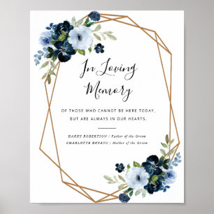 Affiche signe commémoratif mariage floral bleu