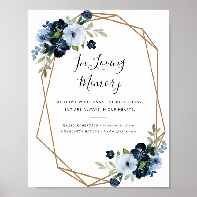 Affiche signe commémoratif mariage floral bleu (Devant)
