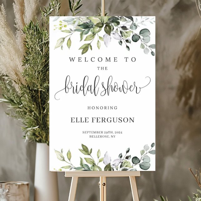 Affiche Signe d'accueil de la douche de la nuptiale du feu (Greenery foliage boho bridal shower welcome sign)