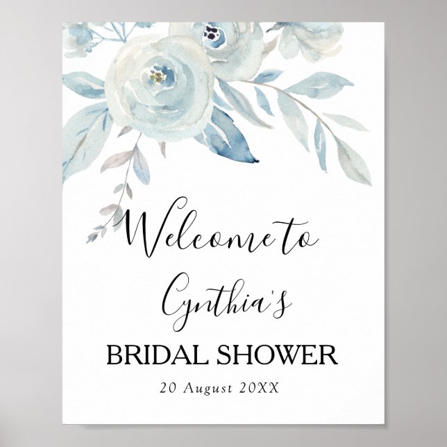 Affiche signe d'accueil de la douche nuptiale à fleurs ble (Devant)