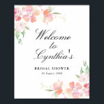Affiche signe d'accueil de la douche nuptiale fleurie or e<br><div class="desc">Un design floral avec de belles fleurs d'or et d'aquarelle rose. Le texte et les couleurs de cette affiche peuvent être modifiés.</div>