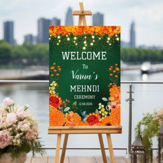Affiche signe d'accueil mehndi, signe mariage indien, mend