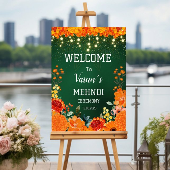 Affiche signe d'accueil mehndi, signe mariage indien, mend (Créateur téléchargé)