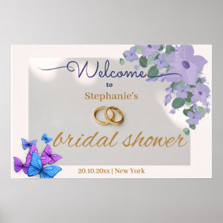 Affiche signe d'accueil romantique violet fleuri