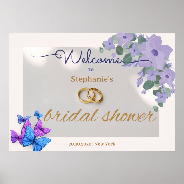 Affiche signe d'accueil romantique violet fleuri (Devant)