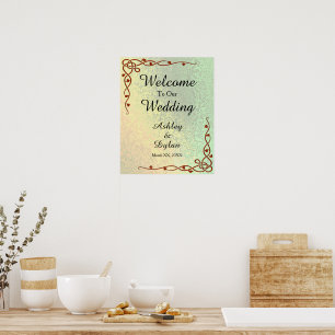 Affiche Signe d'automne vert jaune Mariage de bienvenue