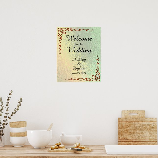 Affiche Signe d'automne vert jaune Mariage de bienvenue (Cuisine)