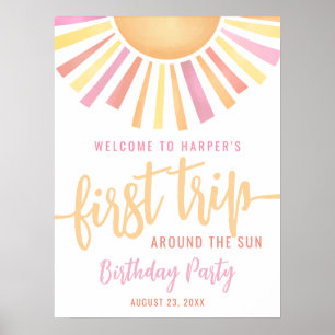 Affiche Signe de 1er anniversaire Pink First Trip Around T