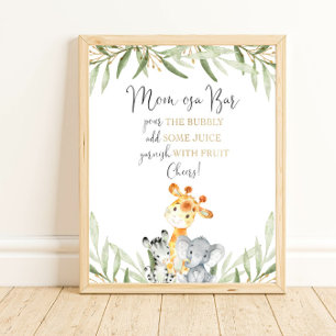 Affiche signe de baby shower animal Momosa maman-osa bar s