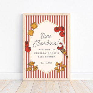 Affiche Signe de Baby Shower Ciao Bambino Pâtes Italiennes