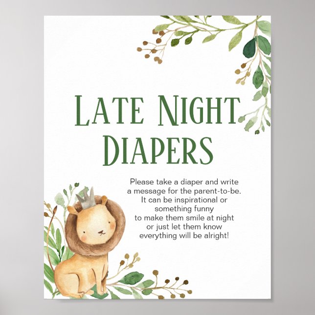 Affiche Signe de Baby shower de nuit Lion vert (Devant)