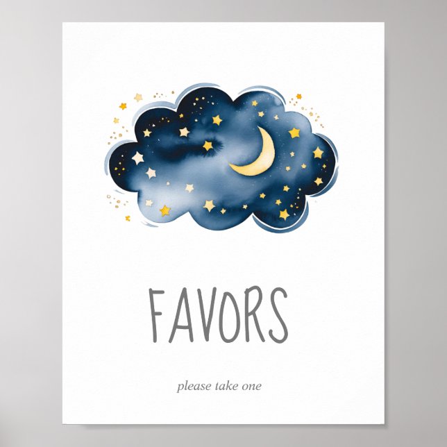 Affiche Signe de Baby shower des faveurs de la lune et des (Devant)