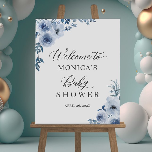 Affiche SIGNE DE Baby shower Floral Bleu Dusty (Créateur téléchargé)