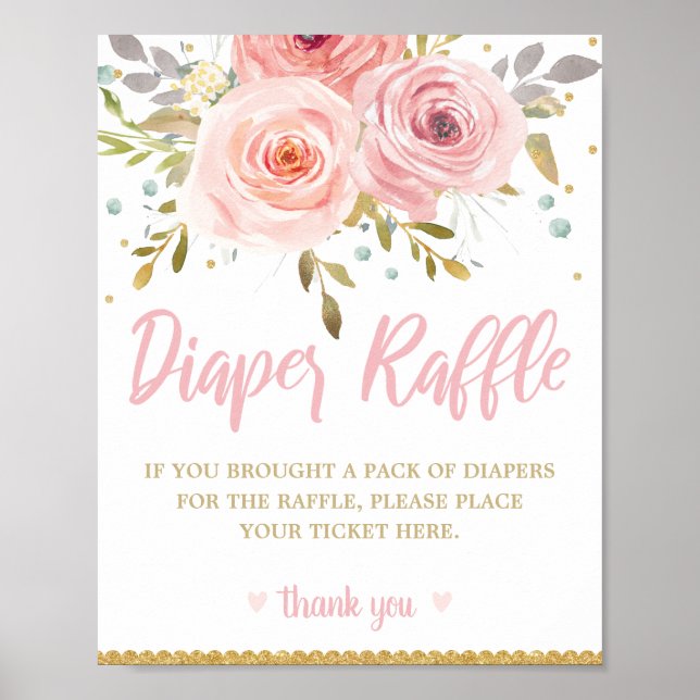 Affiche Signe de Baby shower floral rose pâle (Devant)