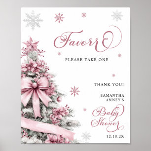 Affiche Signe de Baby shower rose de Noël d'hiver