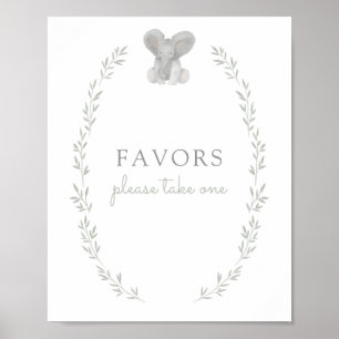 Affiche Signe de Baby shower Vert éléphant Faveurs