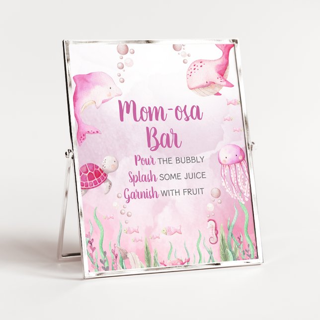 Affiche Signe de bar de maman Osa rose sous la mer (Under the Sea Baby Shower Sign)