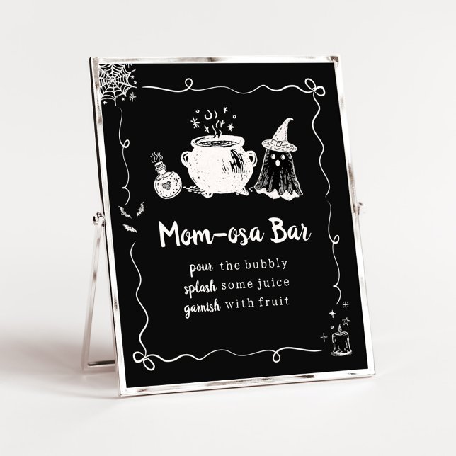 Affiche Signe de bar pour maman Osa Halloween Bébé en prép (Hand Drawn A Baby is Brewing Baby Shower Mom Osa Bar Sign)