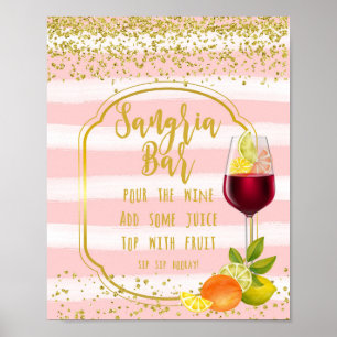Affiche signe de bar sangria fruits confettis rose et or