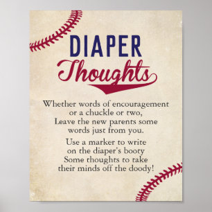 Affiche Signe de baseball Thème Baby shower couche Pensées