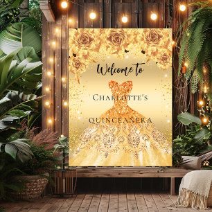 Affiche Signe de bienvenue à la fête de Quinceanera robe d