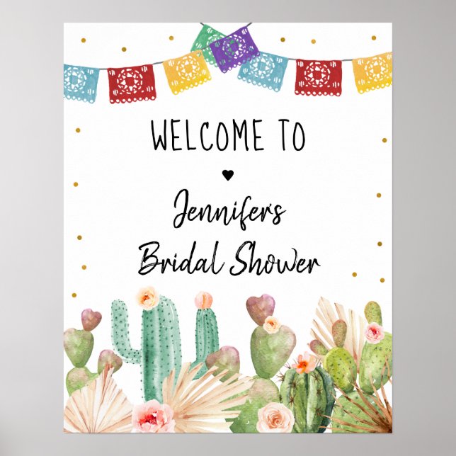 Affiche Signe de bienvenue au Baby Shower Bohème Cactus Fi (Devant)
