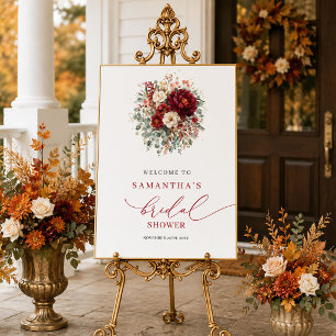 Affiche Signe de bienvenue au mariage bohème burgundy mars