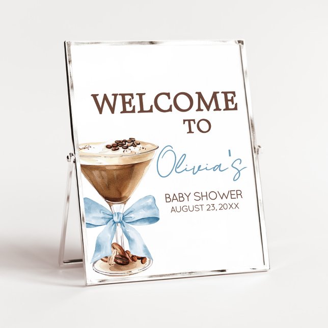 Affiche Signe de bienvenue Baby Shower Blue Bow Espresso M (Espresso Baby Shower Sign)
