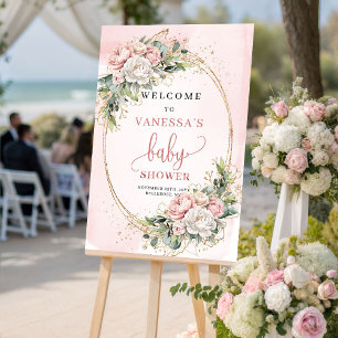 Affiche Signe de bienvenue Baby Shower Boho Blush Rose Flo