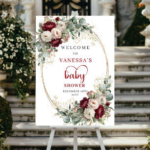 Affiche Signe de bienvenue Baby Shower Floral Marsala Bour