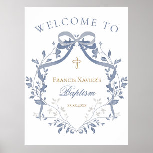 Affiche Signe de bienvenue baptême élégant ruban bleu