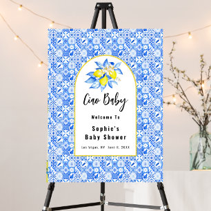 Affiche Signe de bienvenue Ciao Bébé, Carreaux Bleus Et Ci