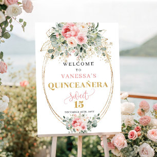 Affiche Signe de bienvenue classique en rose floral or pou