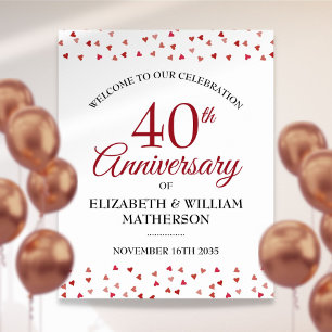 Affiche Signe de bienvenue Cœurs d'amour Rubis 40e Anniver
