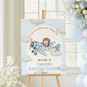 Affiche Signe de bienvenue d'avion en ours en peluche pour