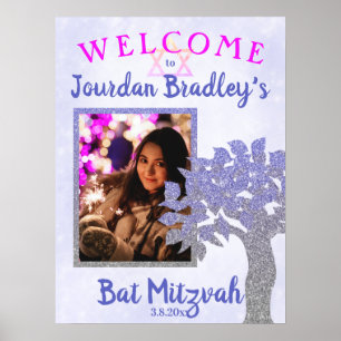 Affiche Signe de bienvenue de Bar Mitzvah d'arbre scintill