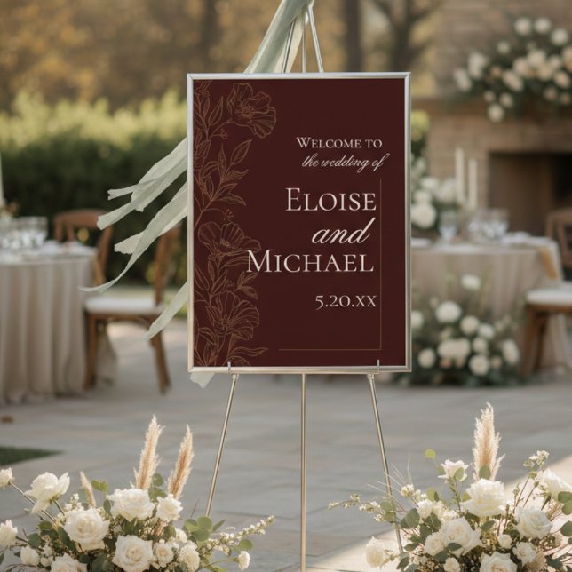 Affiche Signe de bienvenue de cérémonie de mariage en cuiv (Modern Copper Brown Wedding Ceremony Welcome Poster)