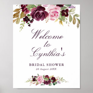 Affiche signe de bienvenue de la douche nuptiale fleurie v