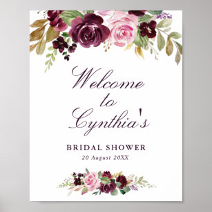 Affiche signe de bienvenue de la douche nuptiale fleurie v