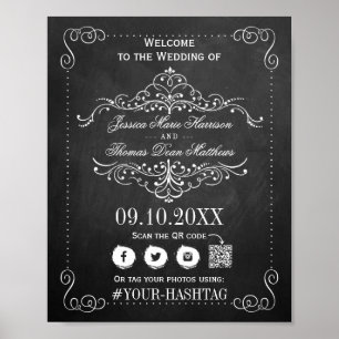 Affiche Signe de bienvenue de mariage à la craie orné