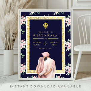 Affiche Signe de bienvenue de mariage Anand Karaj Or Rose