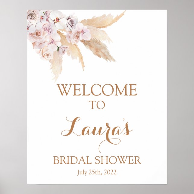 Affiche Signe de bienvenue de mariage boho chic herbe des  (Devant)