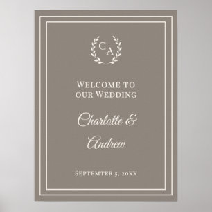 Affiche Signe de bienvenue de mariage élégant avec monogra