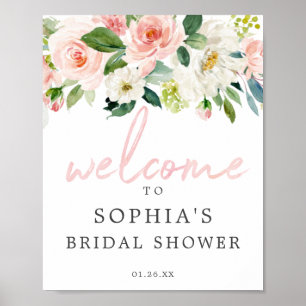 Affiche Signe de bienvenue de mariage floral rose aéré