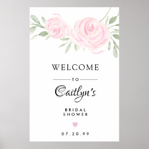 Affiche Signe de bienvenue de mariage floral rose rougeoya