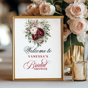 Affiche Signe de bienvenue de mariage luxueux rose burgund