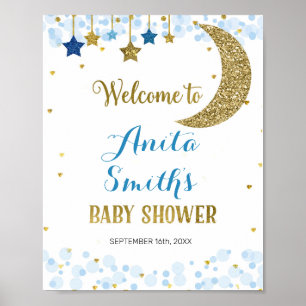 Affiche signe de bienvenue du baby shower bleu lune