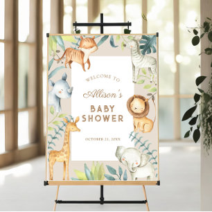 Affiche Signe de bienvenue du baby shower safari neutre po