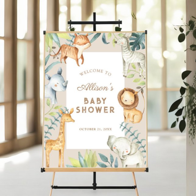 Affiche Signe de bienvenue du baby shower safari neutre po (Créateur téléchargé)